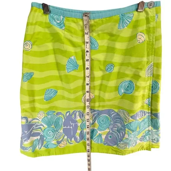 Vintage Lilly Pulitzer Reversible Wrap Skirt 6 Green Blue Low Tide Ocean Beach